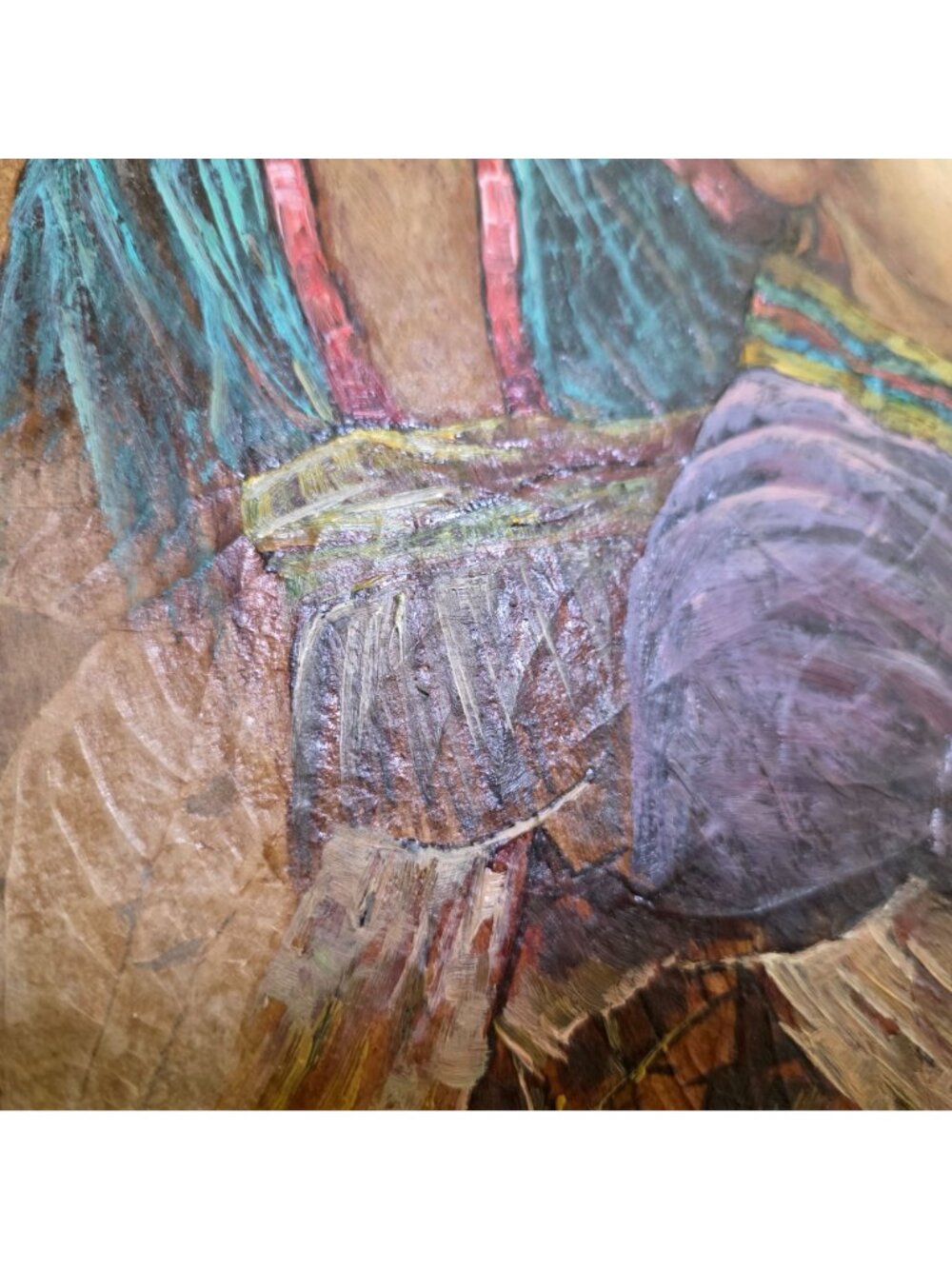 Painting On Tobacco Leaves by MAITREE JUNTAROOPAMAI Mother & Child 12x16" - Picture 8 of 13
